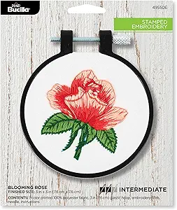 Plaid Bucilla Kit 49550E Blooming Rose Stamped Embroidery Kit 3" x 3"/7.6 cm x 7.6 cm